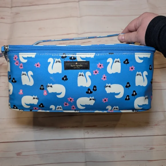 EUC Kate Spade Daycation Blue Cat Posy Large Collin Cosmetic Case - Picture 1 of 12